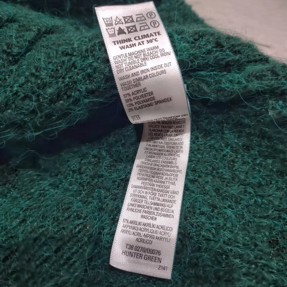 MARKS & SPENCER Green Sweater Size M Silver Sequins Crew Neck Raglan Sleeve Cozy